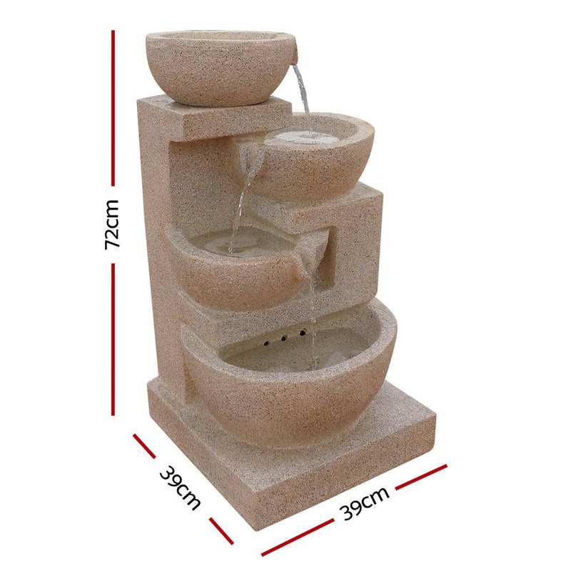 4 Tier Solar Powered Water Fountain with Light - Sand Beige - Rivercity House & Home Co. (ABN 18 642 972 209) - Affordable Modern Furniture Australia