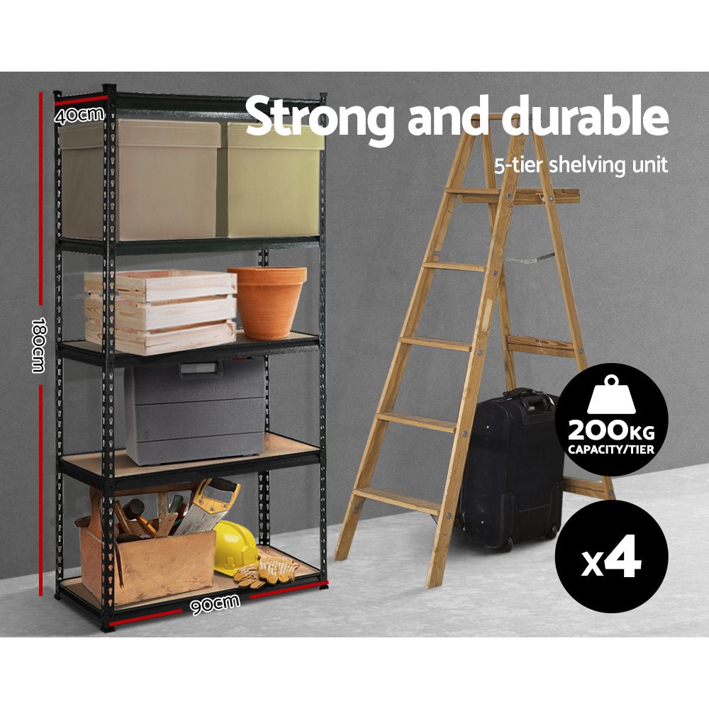 4 x 1.8M Garage Shelving Warehouse Racking Black - Rivercity House & Home Co. (ABN 18 642 972 209) - Affordable Modern Furniture Australia