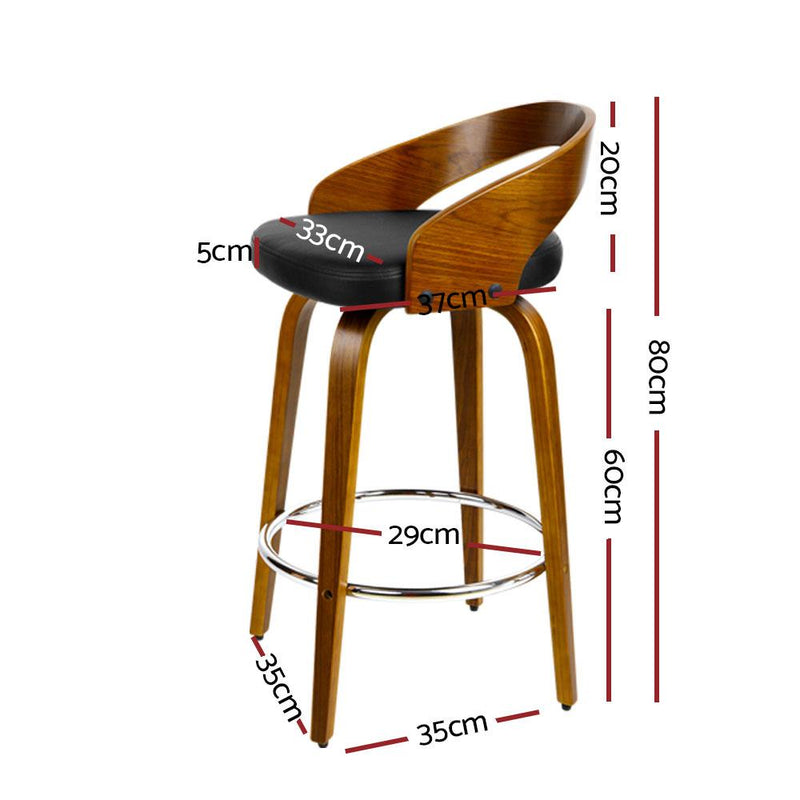 4 x Premium Wooden Bar Stools Walnut Wood & Black - Furniture - Rivercity House And Home Co.