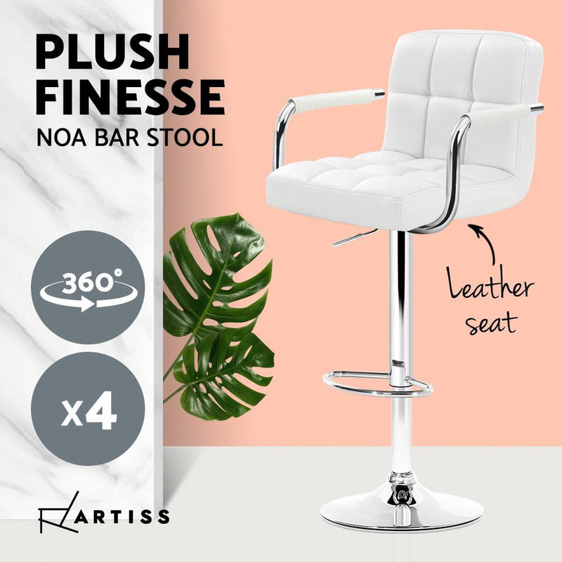 4x Bar Stools Kitchen Swivel Bar Stool Leather Gas Lift Chairs White - Rivercity House & Home Co. (ABN 18 642 972 209) - Affordable Modern Furniture Australia