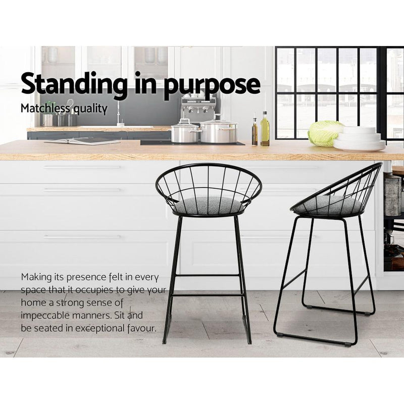 4x Nordic Bar Stools Metallic Bar Stool Kitchen Chairs Fabric Grey Black - Rivercity House & Home Co. (ABN 18 642 972 209) - Affordable Modern Furniture Australia