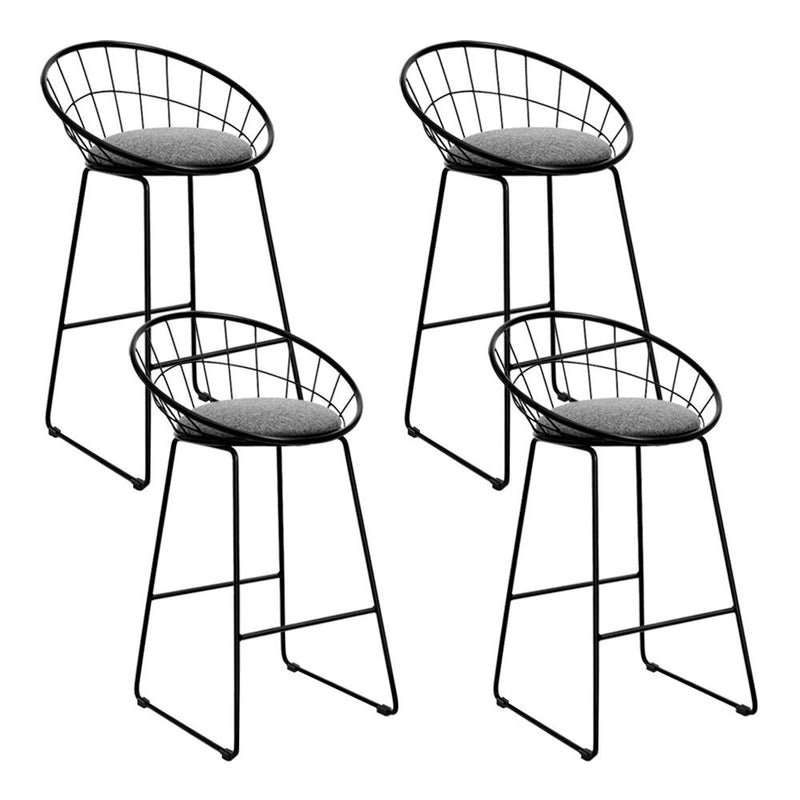 4x Nordic Bar Stools Metallic Bar Stool Kitchen Chairs Fabric Grey Black - Furniture - Rivercity House And Home Co.