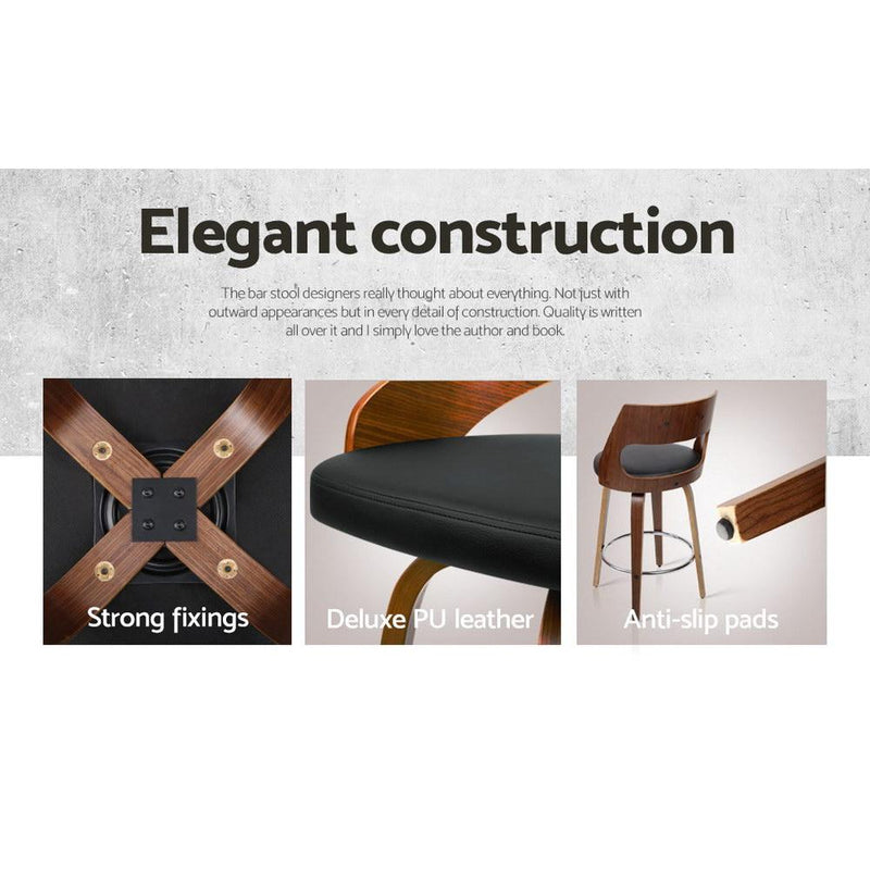 4x Wooden Bar Stools Swivel Bar Stool Kitchen Dining Chair Cafe Black 76cm - Rivercity House & Home Co. (ABN 18 642 972 209) - Affordable Modern Furniture Australia