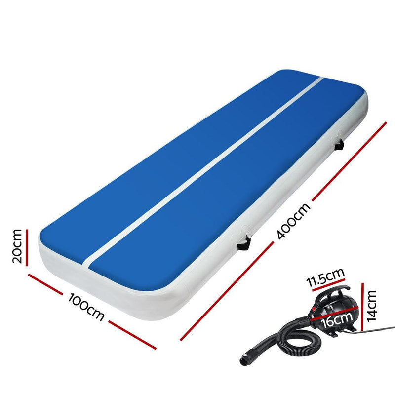 4X1M Inflatable Air Track Mat 20CM Thick with Pump Blue - Rivercity House & Home Co. (ABN 18 642 972 209) - Affordable Modern Furniture Australia