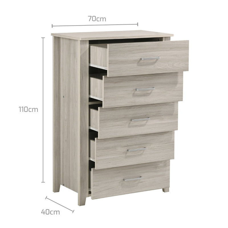 5 Chest Of Drawers Tallboy In White Oak - Furniture - Rivercity House & Home Co. (ABN 18 642 972 209) - Affordable Modern Furniture Australia