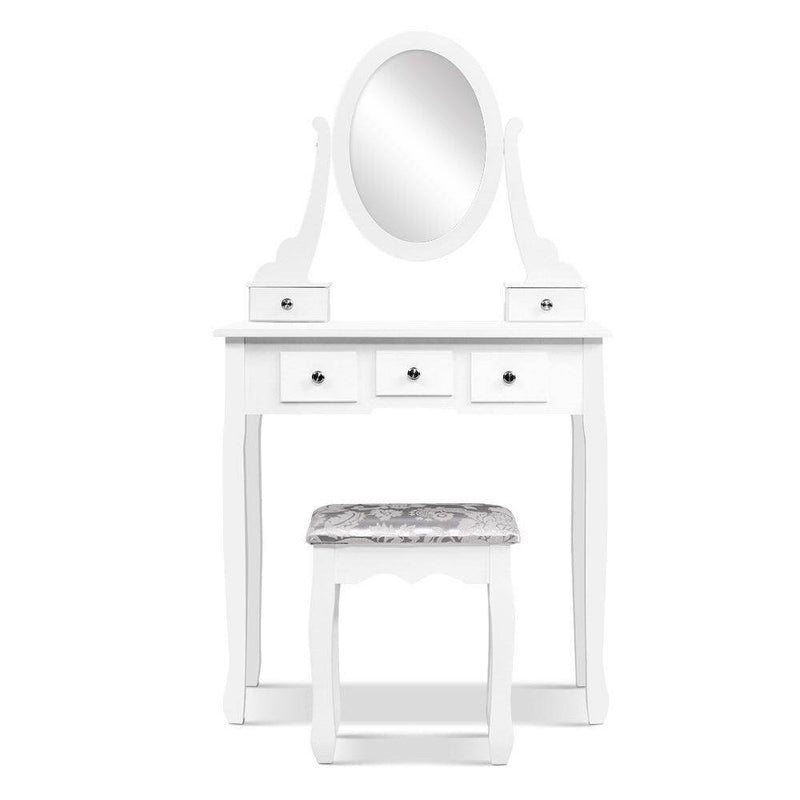 5 Drawer Dressing Table Stool Set With Mirror - Rivercity House & Home Co. (ABN 18 642 972 209) - Affordable Modern Furniture Australia
