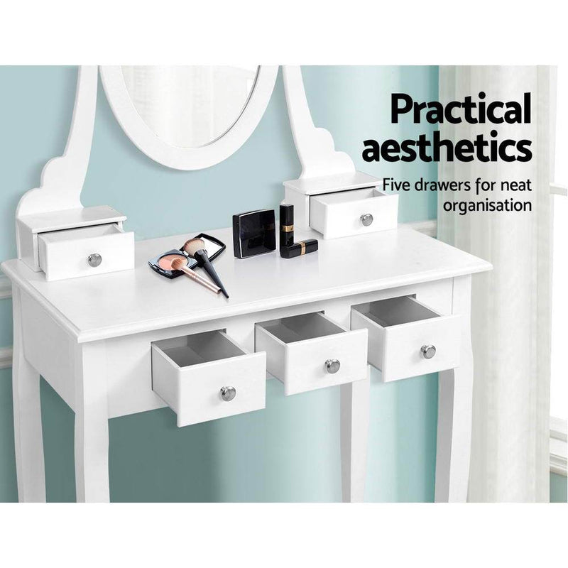 5 Drawer Dressing Table Stool Set With Mirror - Rivercity House & Home Co. (ABN 18 642 972 209) - Affordable Modern Furniture Australia