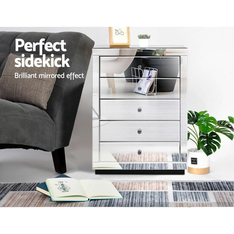 5-drawer Mirror Tallboy - Furniture > Living Room - Rivercity House & Home Co. (ABN 18 642 972 209) - Affordable Modern Furniture Australia