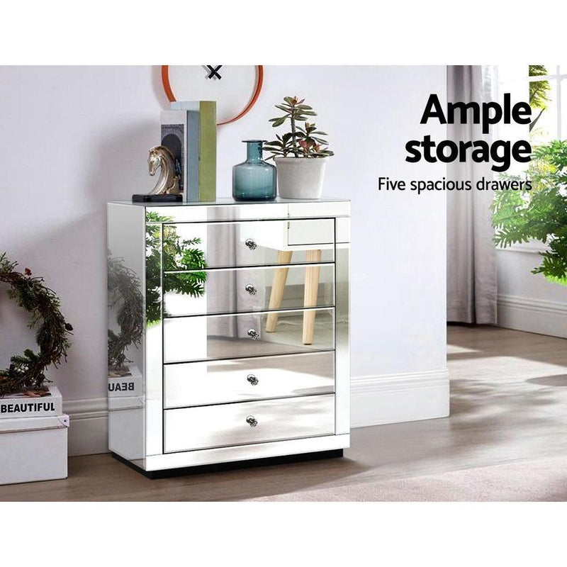 5-drawer Mirror Tallboy - Furniture > Living Room - Rivercity House & Home Co. (ABN 18 642 972 209) - Affordable Modern Furniture Australia
