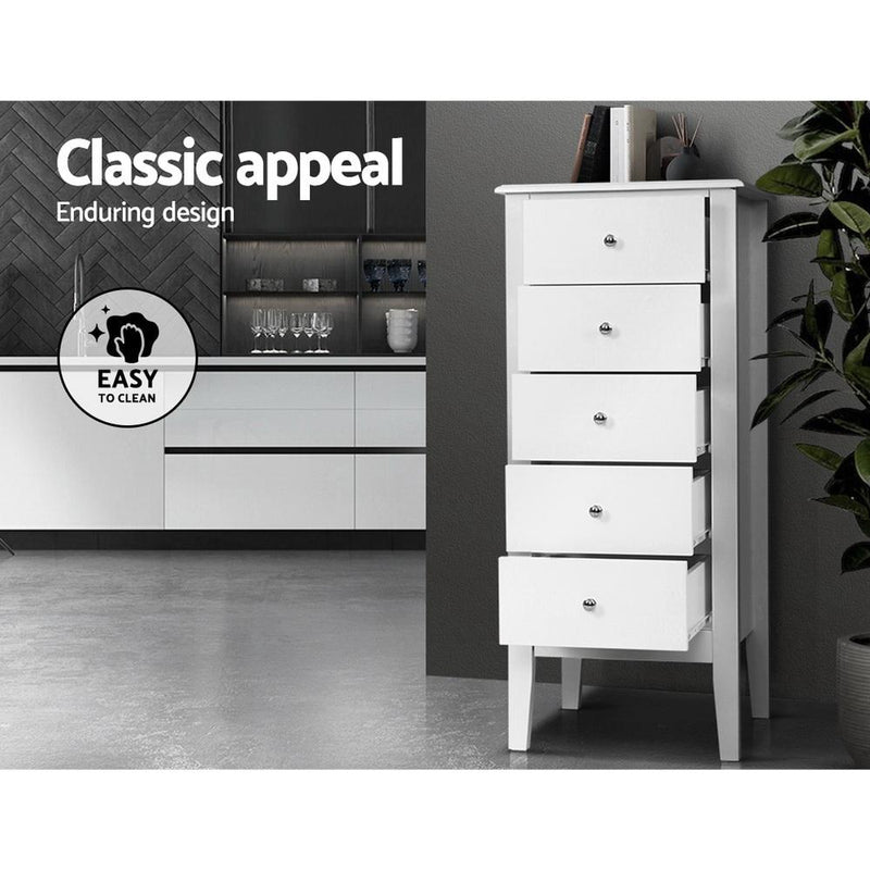 5 Drawer Storage Dresser White - Furniture > Bedroom - Rivercity House & Home Co. (ABN 18 642 972 209) - Affordable Modern Furniture Australia