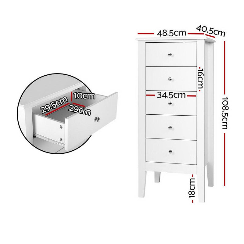 5 Drawer Storage Dresser White - Furniture > Bedroom - Rivercity House & Home Co. (ABN 18 642 972 209) - Affordable Modern Furniture Australia