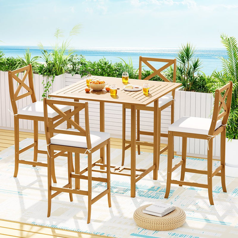5 Piece Acacia Wood Outdoor Bar Set - Furniture > Outdoor - Rivercity House & Home Co. (ABN 18 642 972 209) - Affordable Modern Furniture Australia