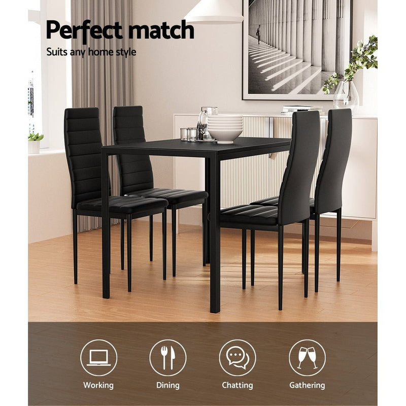 5 Piece Dining Set with Wooden Table Top - Black - Furniture > Dining - Rivercity House & Home Co. (ABN 18 642 972 209)