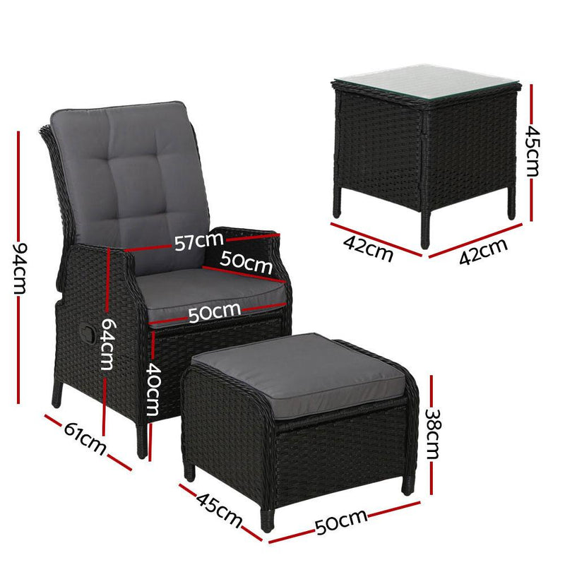 5 Piece Elizabeth Wicker Recliner Chairs and Table Package with Ottomans (Black) - Rivercity House & Home Co. (ABN 18 642 972 209) - Affordable Modern Furniture Australia