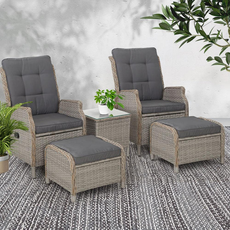 5 Piece Elizabeth Wicker Recliner Chairs and Table Package with Ottomans (Grey) - Rivercity House & Home Co. (ABN 18 642 972 209) - Affordable Modern Furniture Australia