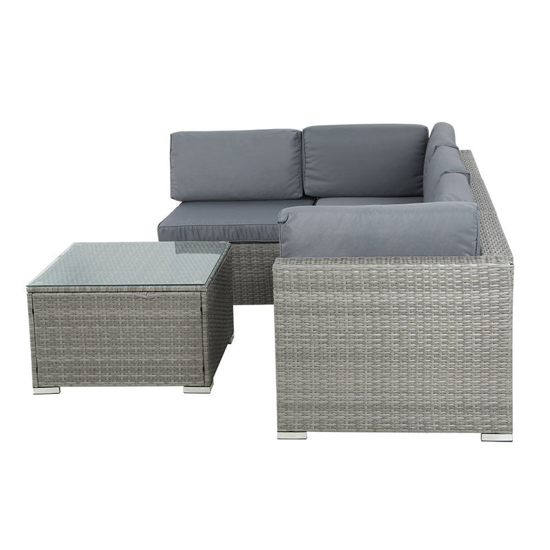 5 Piece Noosa Outdoor Wicker Sofa Set - Grey - Furniture > Outdoor - Rivercity House & Home Co. (ABN 18 642 972 209) - Affordable Modern Furniture Australia