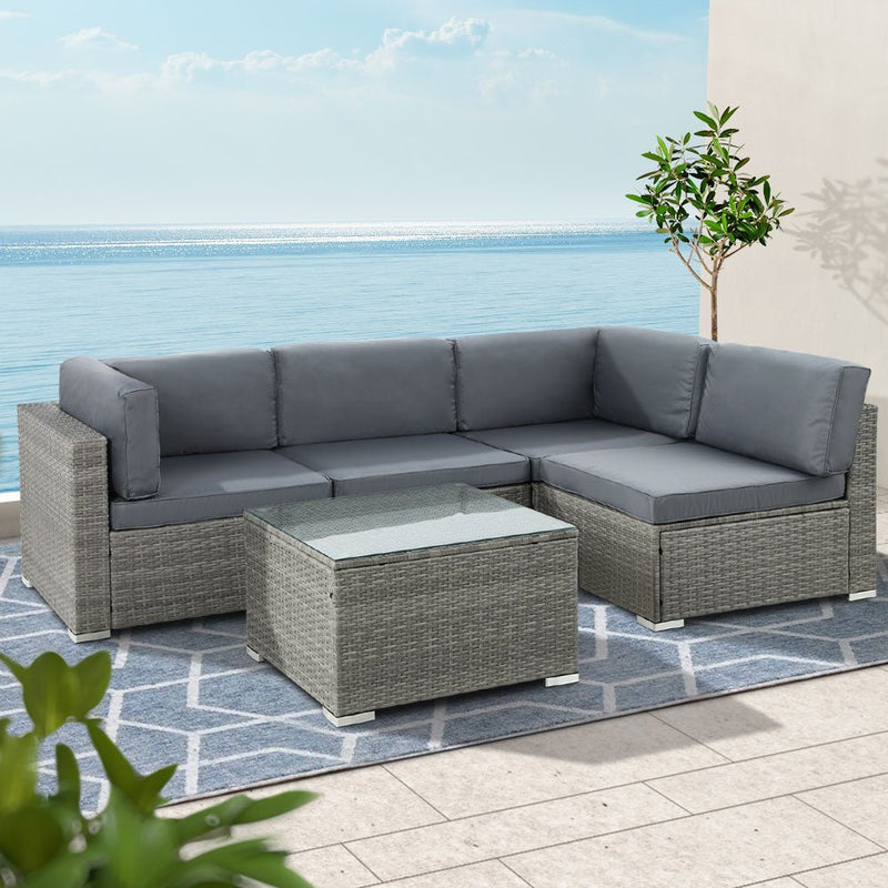 5 Piece Noosa Outdoor Wicker Sofa Set - Grey - Furniture > Outdoor - Rivercity House & Home Co. (ABN 18 642 972 209) - Affordable Modern Furniture Australia
