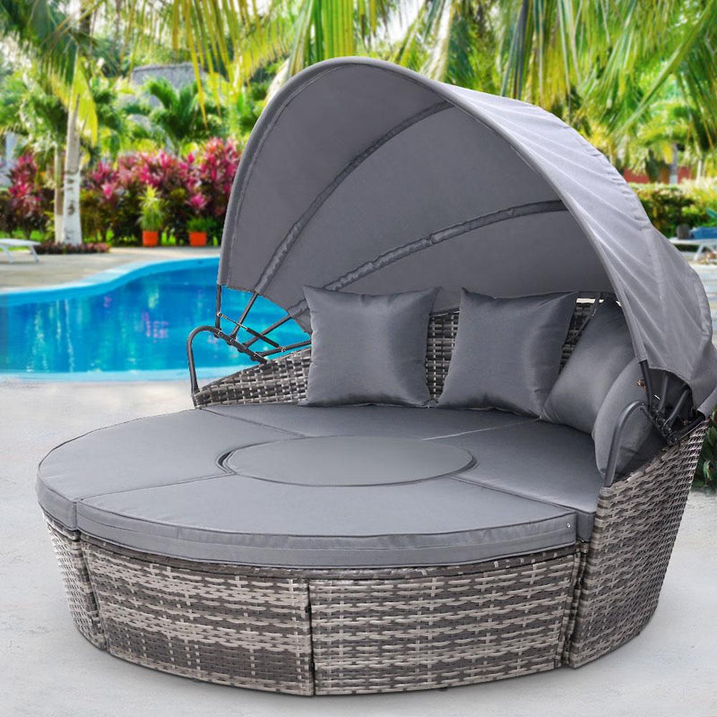5 Piece Outdoor Day Bed With Shade (Grey) - Rivercity House & Home Co. (ABN 18 642 972 209) - Affordable Modern Furniture Australia