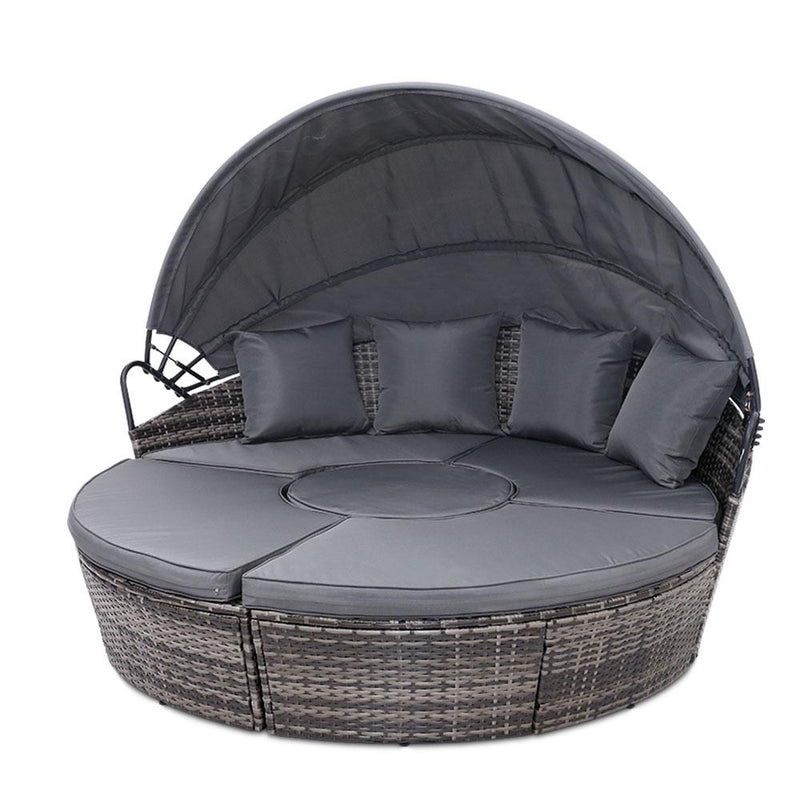 5 Piece Outdoor Day Bed With Shade (Grey) - Furniture > Outdoor - Rivercity House And Home Co.
