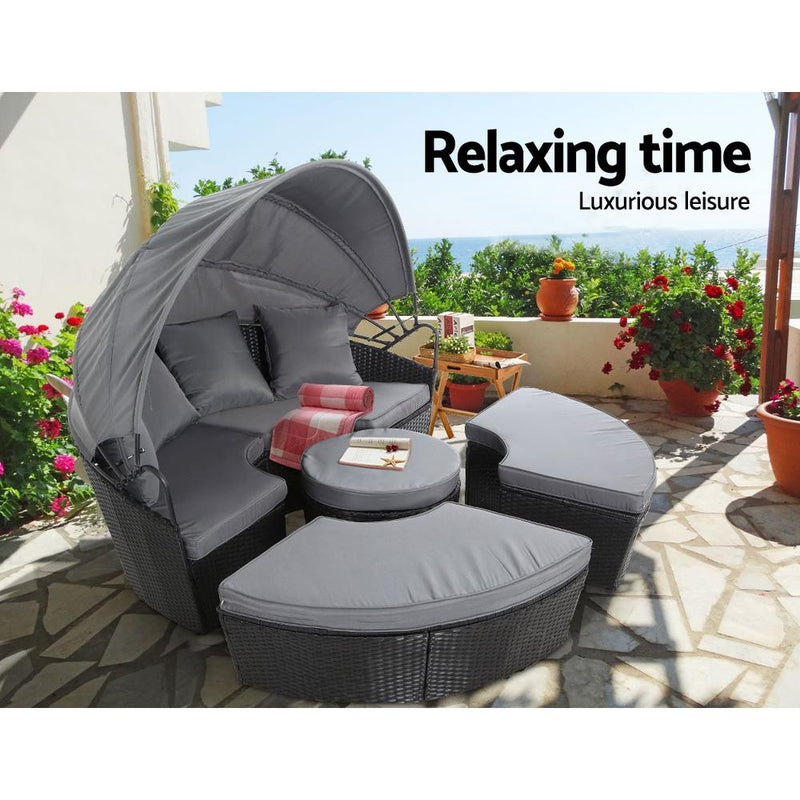 5 Piece Outdoor Day Bed With Shade - Rivercity House & Home Co. (ABN 18 642 972 209) - Affordable Modern Furniture Australia