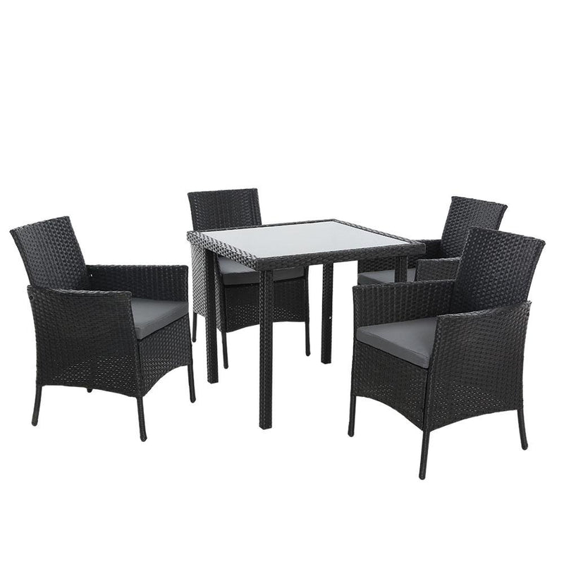 5 Piece Wicker Dining Set (Black Wicker) - Furniture - Rivercity House & Home Co. (ABN 18 642 972 209) - Affordable Modern Furniture Australia