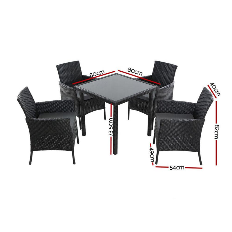 5 Piece Wicker Dining Set (Black Wicker) - Furniture - Rivercity House & Home Co. (ABN 18 642 972 209) - Affordable Modern Furniture Australia