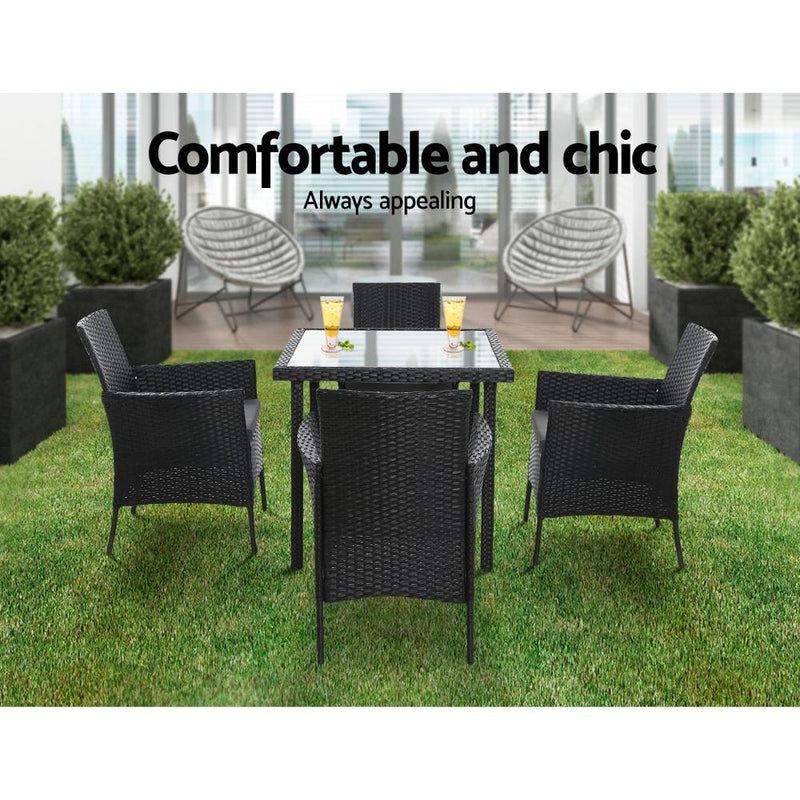 5 Piece Wicker Dining Set (Black Wicker) - Furniture - Rivercity House & Home Co. (ABN 18 642 972 209) - Affordable Modern Furniture Australia