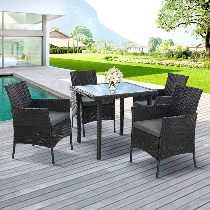 5 Piece Wicker Dining Set (Black Wicker) - Furniture - Rivercity House & Home Co. (ABN 18 642 972 209) - Affordable Modern Furniture Australia