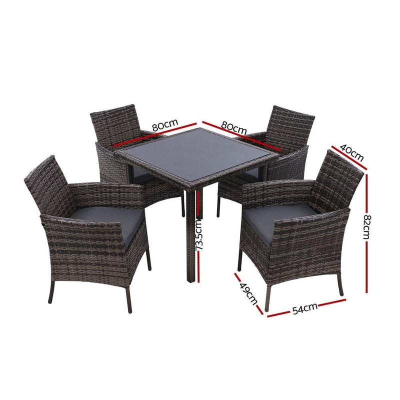 5 Piece Wicker Dining Set (Grey) - Furniture - Rivercity House & Home Co. (ABN 18 642 972 209) - Affordable Modern Furniture Australia