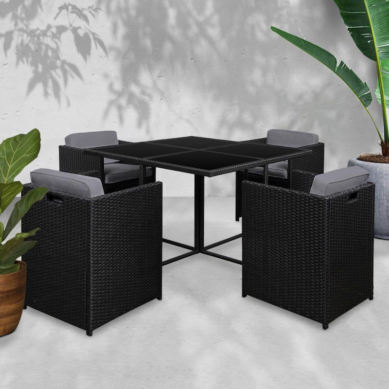 5 Piece Wicker Outdoor Dining Set - Black - Rivercity House & Home Co. (ABN 18 642 972 209) - Affordable Modern Furniture Australia