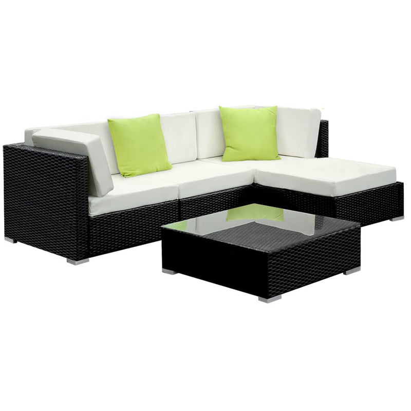 5 Piece Wicker Outdoor Lounge with Storage Cover - Beige - Rivercity House & Home Co. (ABN 18 642 972 209) - Affordable Modern Furniture Australia