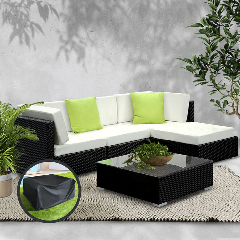 5 Piece Wicker Outdoor Lounge with Storage Cover - Beige - Rivercity House & Home Co. (ABN 18 642 972 209) - Affordable Modern Furniture Australia