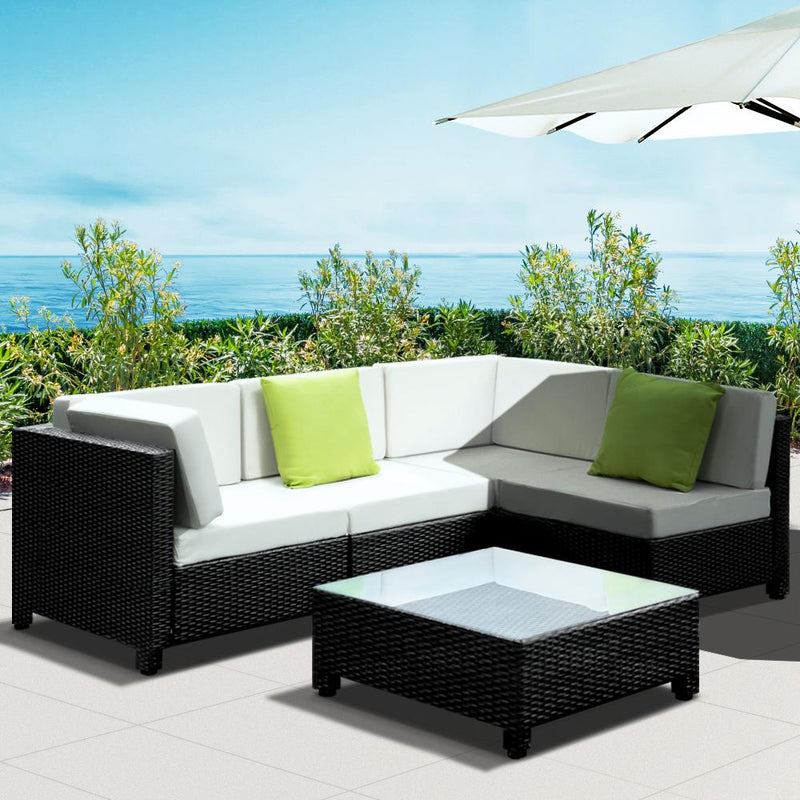 5 Piece Wicker Outdoor Lounge Set with Interchangeable Grey or Beige Cushion Covers - Brand - Rivercity House And Home Co.