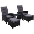 5 Piece Wicker Recliner Chairs and Table Package with Ottomans (Black)