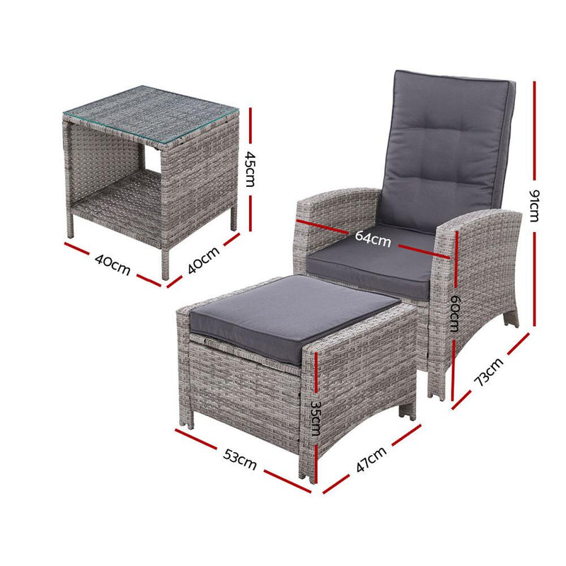 5 Piece Wicker Recliner Chairs and Table Package with Ottomans (Grey) - Rivercity House & Home Co. (ABN 18 642 972 209) - Affordable Modern Furniture Australia