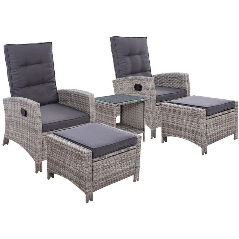 5 Piece Wicker Recliner Chairs and Table Package with Ottomans (Grey) - Rivercity House & Home Co. (ABN 18 642 972 209) - Affordable Modern Furniture Australia