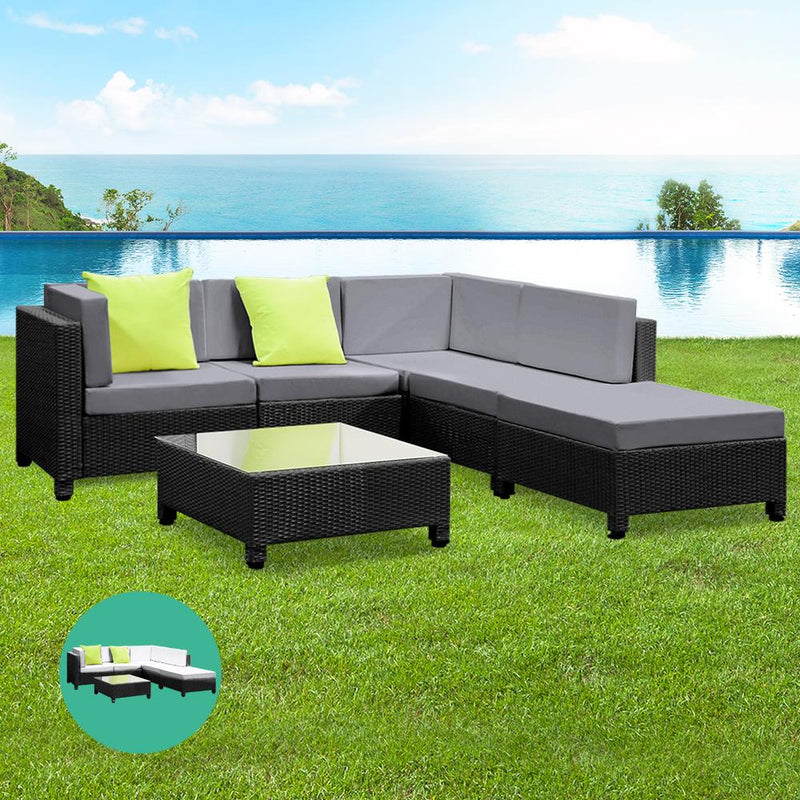 Monaco 5 Seat Outdoor Lounge With Chaise Plus Bonus Beige Cushion Covers - Furniture - Rivercity House & Home Co. (ABN 18 642 972 209) - Affordable Modern Furniture Australia