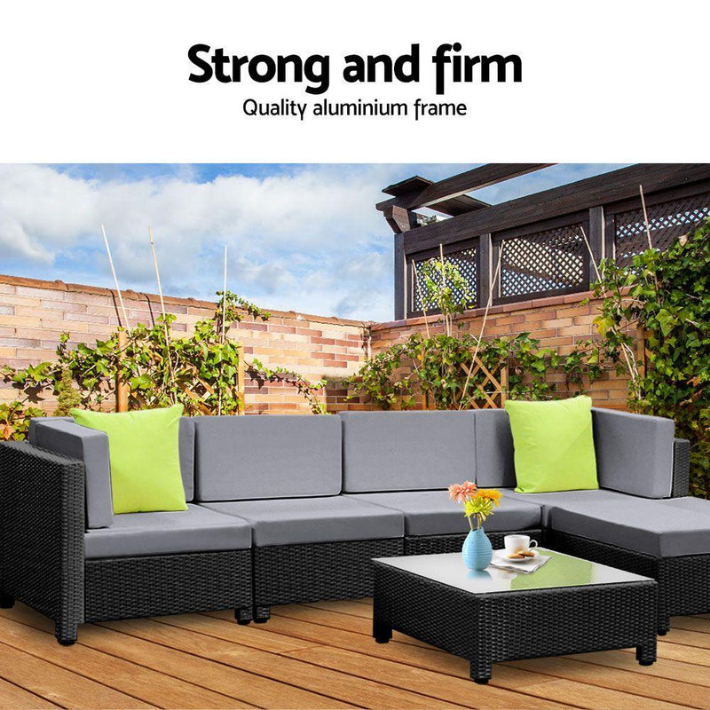 Monaco 5 Seat Outdoor Lounge With Chaise Plus Bonus Beige Cushion Covers - Furniture - Rivercity House & Home Co. (ABN 18 642 972 209) - Affordable Modern Furniture Australia