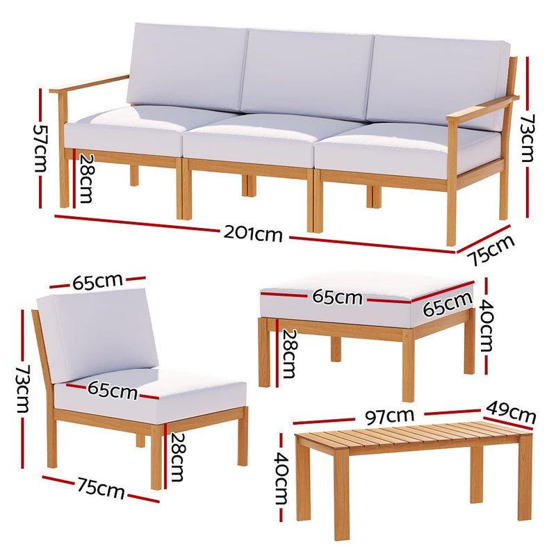 5 Seater Acacia Wood Lounge Setting Oak & Grey - Furniture > Outdoor - Rivercity House & Home Co. (ABN 18 642 972 209) - Affordable Modern Furniture Australia