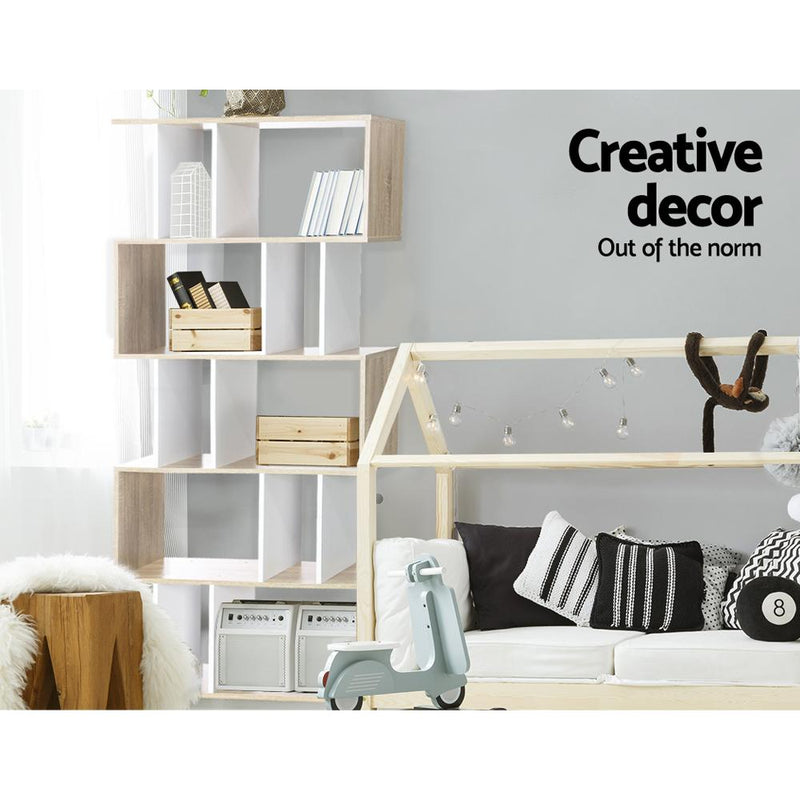5 Tier Display Shelf (White & Wood Oak) - Furniture - Rivercity House & Home Co. (ABN 18 642 972 209) - Affordable Modern Furniture Australia