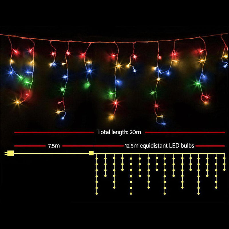 500 LED Christmas Icicle Lights 20M Outdoor Fairy String Party Wedding Multicolour - Occasions > Lights - Rivercity House & Home Co. (ABN 18 642 972 209) - Affordable Modern Furniture Australia