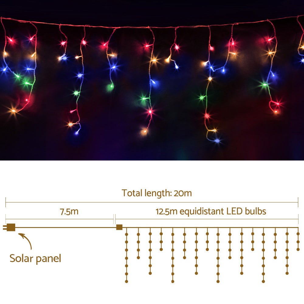 500 LED Solar Powered Christmas Icicle Lights 20M Outdoor Fairy String Party Multicolour - Occasions - Rivercity House & Home Co. (ABN 18 642 972 209) - Affordable Modern Furniture Australia