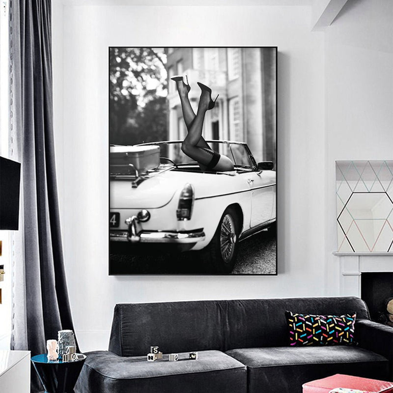 50cmx70cm High Heels in Classic Car Black Frame Canvas Wall Art - Home & Garden > Wall Art - Rivercity House & Home Co. (ABN 18 642 972 209) - Affordable Modern Furniture Australia