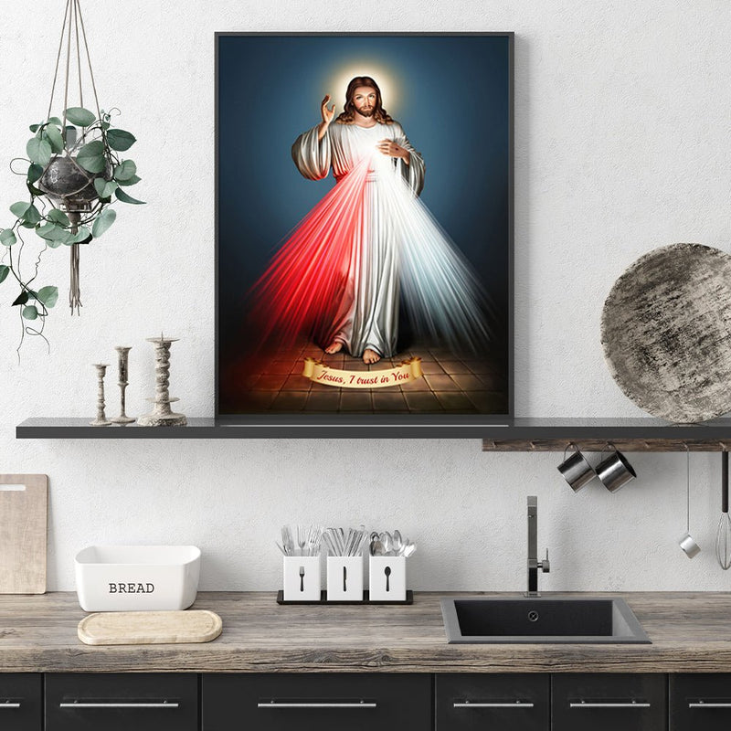 50cmx70cm Jesus Divine Mercy I Trust In You Black Frame Canvas Wall Art - Home & Garden > Wall Art - Rivercity House & Home Co. (ABN 18 642 972 209) - Affordable Modern Furniture Australia
