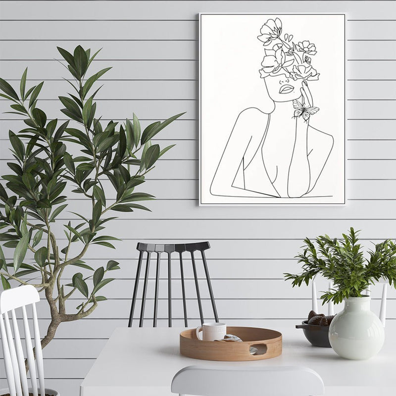 50cmx70cm Line Art Girl White Frame Canvas Wall Art - Home & Garden > Wall Art - Rivercity House & Home Co. (ABN 18 642 972 209) - Affordable Modern Furniture Australia