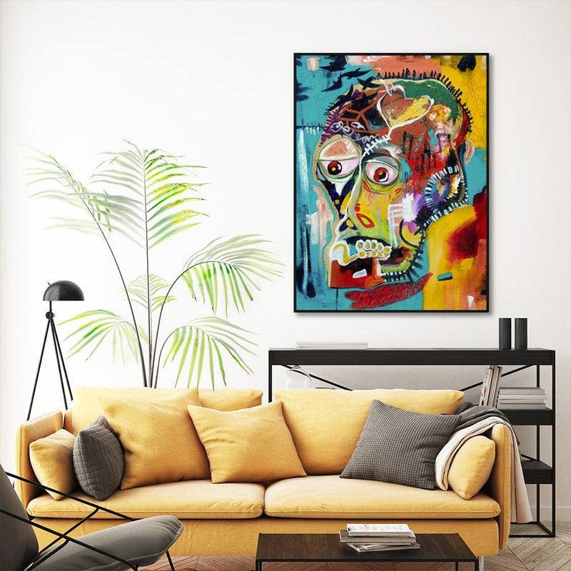 50cmx70cm Pop Art Head Black Frame Canvas Wall Art - Home & Garden > Wall Art - Rivercity House & Home Co. (ABN 18 642 972 209) - Affordable Modern Furniture Australia
