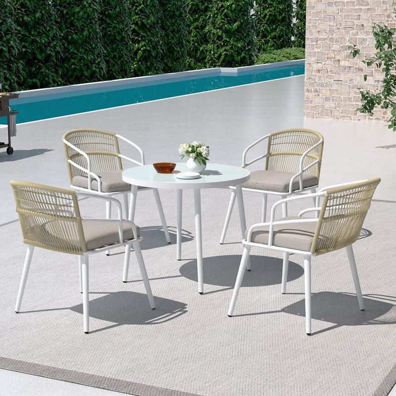 4 Seater Outdoor Handwoven Rope Chair Dining Set - White - Furniture > Dining - Rivercity House & Home Co. (ABN 18 642 972 209) - Affordable Modern Furniture Australia
