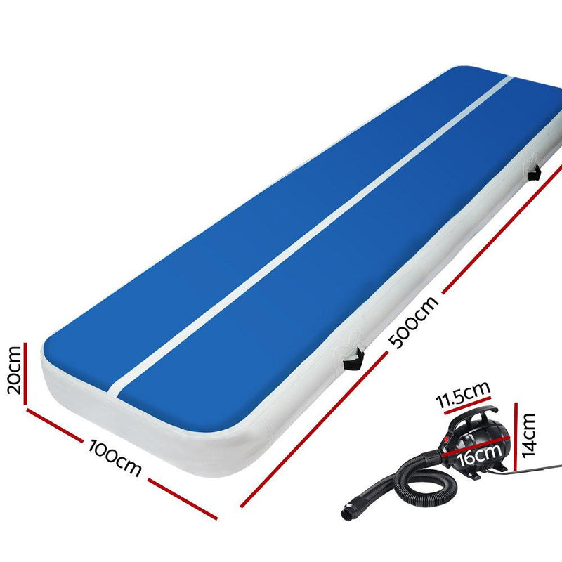 5X1M Inflatable Air Track Mat 20CM Thick with Pump Blue - Rivercity House & Home Co. (ABN 18 642 972 209) - Affordable Modern Furniture Australia