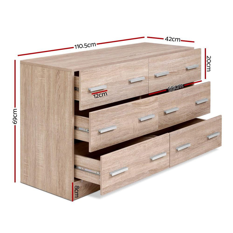 6 Drawer Cabinet Lowboy Dresser (Wood) - Rivercity House & Home Co. (ABN 18 642 972 209) - Affordable Modern Furniture Australia