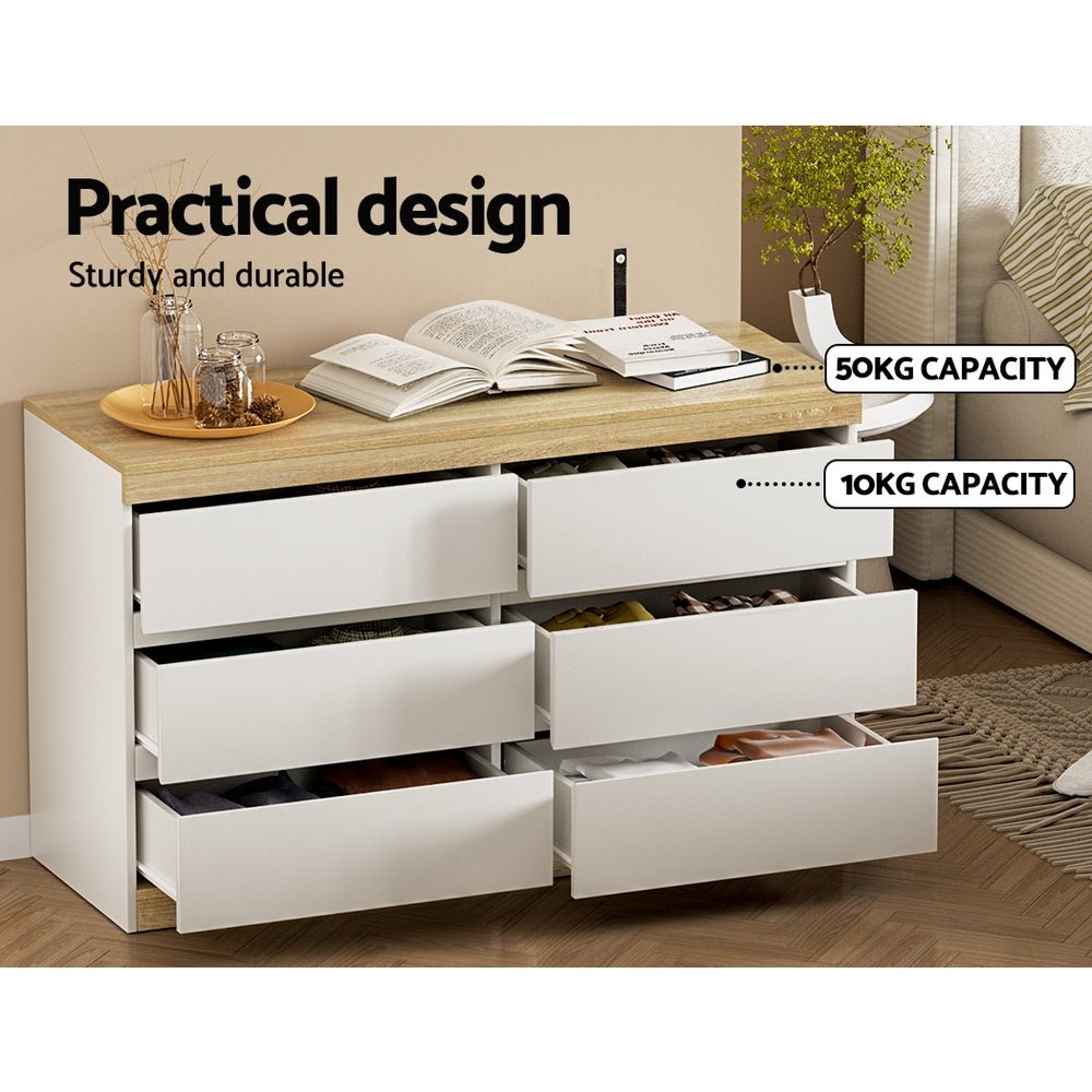 6 Chest of Drawers Cabinet Dresser Table Lowboy White - Furniture > Bedroom - Rivercity House & Home Co. (ABN 18 642 972 209) - Affordable Modern Furniture Australia